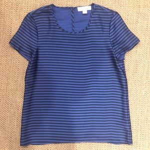Michael Kors Black & Blue Striped Short Sleeve Top